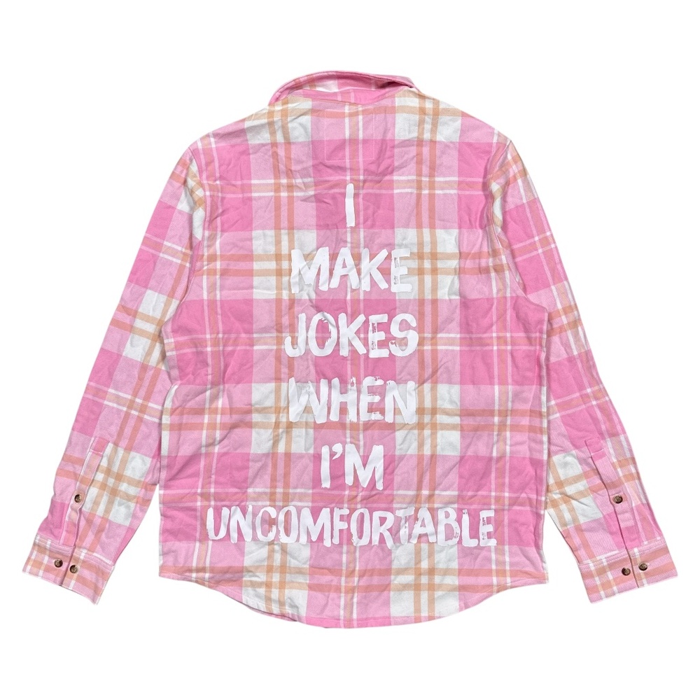 Cakeworthy x Friends Chandler Pink White Plaid Flannel Button Shirt Mens Medium